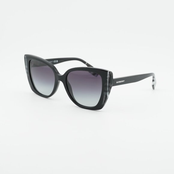 Burberry BE4393 40518G Sunglasses Black/Check White Cat Eye Frame, Grey Lenses main image 4